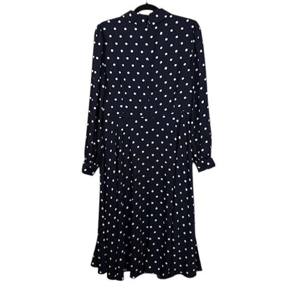 HOBBS London Ayla Spot Fit & Flare Navy Polka Dot Dress Crystal Button Size 10 - Picture 6 of 16